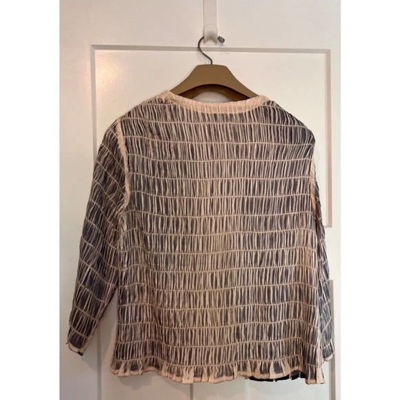 Chicos Womens Open Front Cardigan Jacket Blue Ivory Waist Length Pintucked 1 - Picture 3 of 7